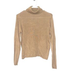 August Silk Beige Turtle Neck Knit Top 100% Silk